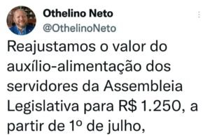 Othelino anuncia reajuste no valor do auxílio-alimentação para os servidores da Assembleia