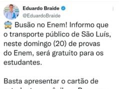 Braide também libera transporte público para estudantes que irão participar do Enem