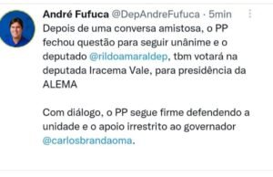 Rildo Amaral muda de voto e vai com Iracema para presidente da Assembleia