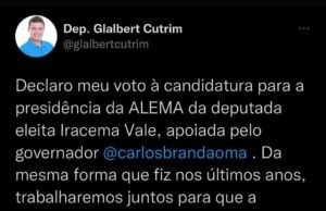 Glalbert Cutrim vai de Iracema Vale para presidência da Assembleia