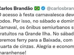 Brandão anuncia gratuidade no ferry e transporte coletivo semiurbano no Carnaval