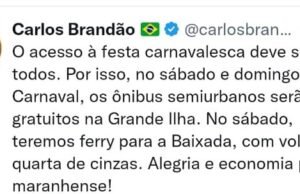Brandão anuncia gratuidade no ferry e transporte coletivo semiurbano no Carnaval