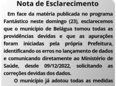 Prefeitura de Belágua comunicou Ministério da Saúde sobre erros de lançamento