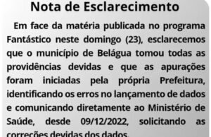 Prefeitura de Belágua comunicou Ministério da Saúde sobre erros de lançamento