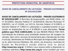 Prefeitura de Anapurus cancela licitação de quase meio milhão para lavagem de veículos e borracharia