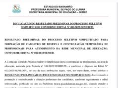Prefeitura de Paço divulga resultado premilinar de processo seletivo