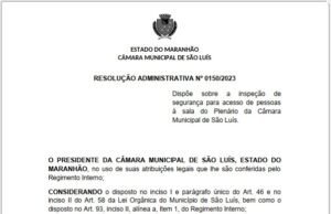 Câmara de São Luís baixa resolução determinando revista