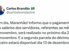 Brandão anuncia pagamento de salário e 13º