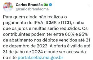 Brandão anuncia redução de multas e juros em débitos de ICMS, IPVA e ITCD até 31 de julho