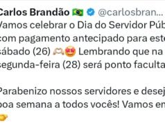 Brandão anuncia pagamento antecipado de servidores e feriado prolongado