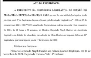 Iracema convoca eleição da nova Mesa Diretora da Alema para quarta-feira (13)