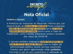 Por conta da Covid, prefeito suspende Carnaval em Amarante do Maranhão
