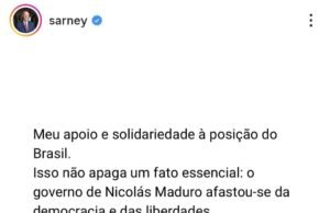 “Defender a paz não é ser complacente com o autoritarismo”, diz Sarney ao comentar caso Maduro