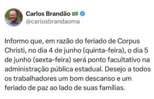 Servidores do Estado terão feriado prolongado no começo de junho
